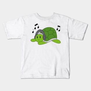 Green Turtle with Headphones Kids T-Shirt